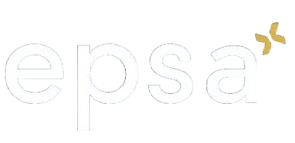 Logo von EPSA in weißer Schrift auf schwarzem Hintergrund mit einem gelben Akzent.