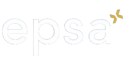 Logo von EPSA in weißer Schrift auf schwarzem Hintergrund mit einem gelben Akzent.