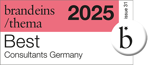 Auszeichnung von Brandeins Thema 2025 für die besten Berater in Deutschland.