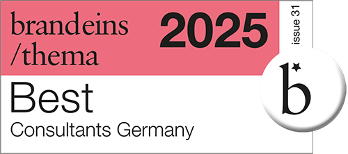 Auszeichnung von Brandeins Thema 2025 für die besten Berater in Deutschland.