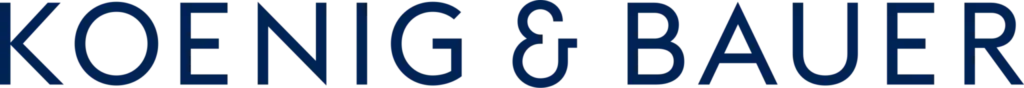 Logo von Koenig & Bauer in blauer Schrift auf transparentem Hintergrund.