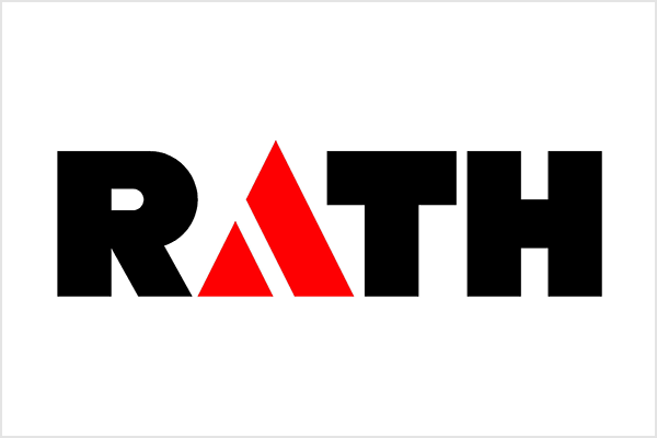 Logo von RATH in Schwarz und Rot mit geometrischen Formen.