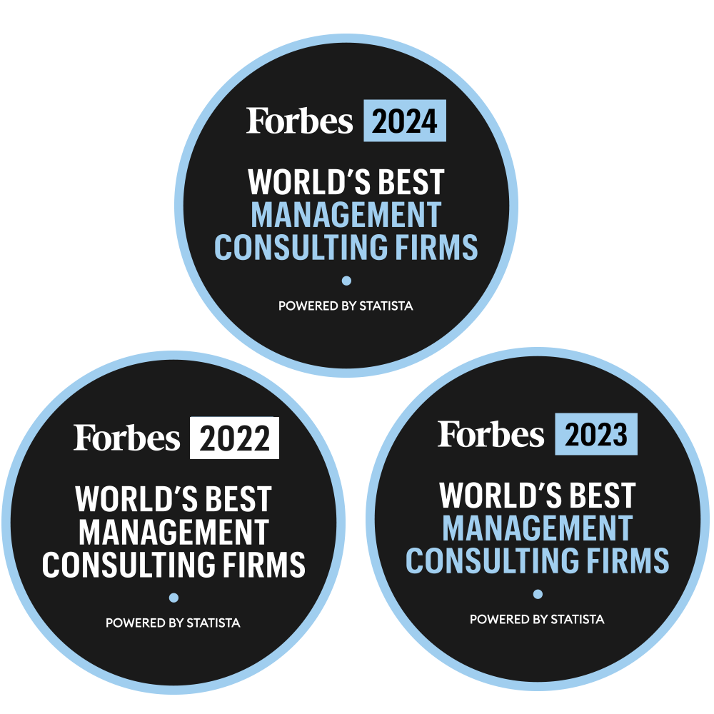 Drei Auszeichnungen von Forbes für die besten Unternehmensberatungen der Jahre 2022, 2023 und 2024.