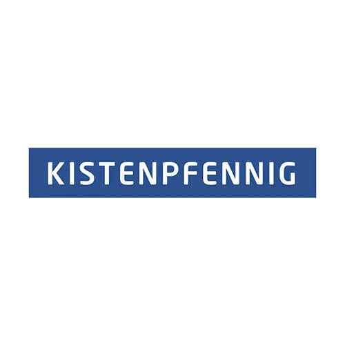 Logo von Kistenpfennig in blauer Schrift auf weißem Hintergrund.