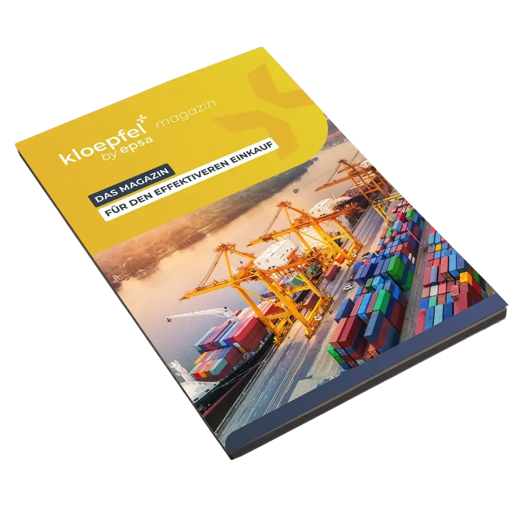 Magazin mit dem Titel 'KLOEPFEL by EPSA' und einem Bild von Containerschiffen im Hafen.