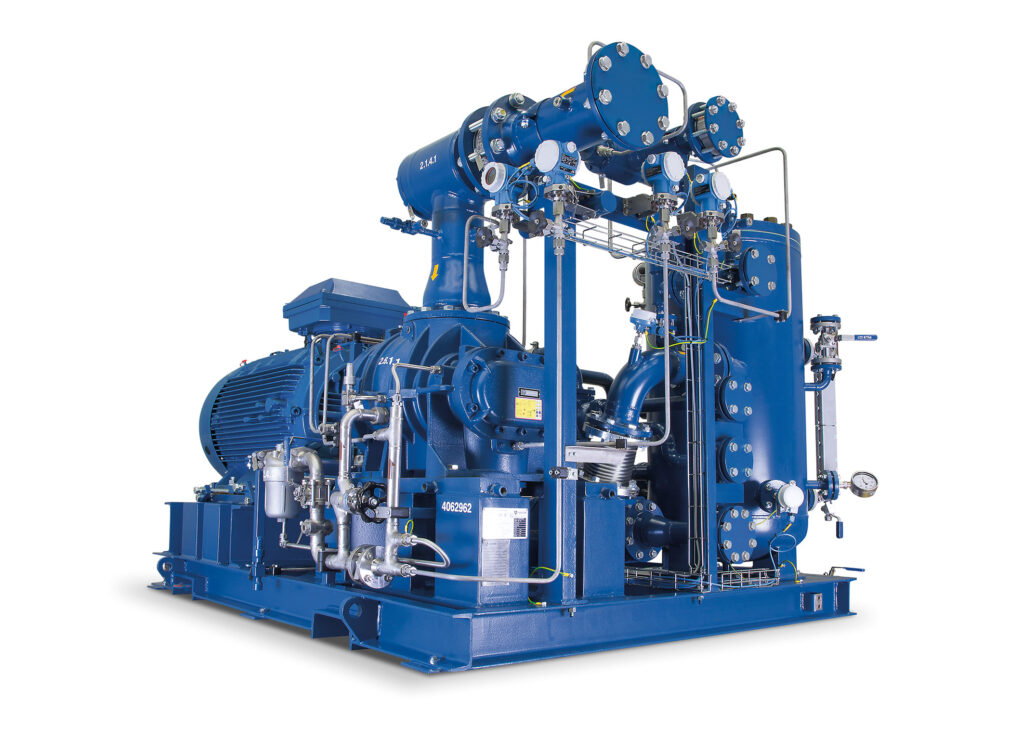 Technische Maschine von der Ärzener Maschinenfabrik in blauer Farbe mit verschiedenen Komponenten.