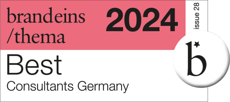 Logo von brandeins Thema 2024 mit der Aufschrift 'Best Consultants Germany'.