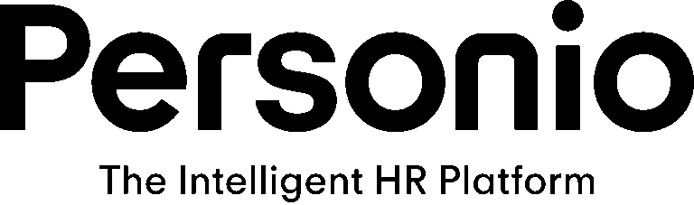 Personio Logo mit Tagline in schwarzer Schrift auf weißem Hintergrund.