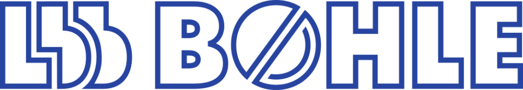 Logo von LB Bohle in blauer Schrift mit stilisierten Buchstaben und einem grafischen Element.