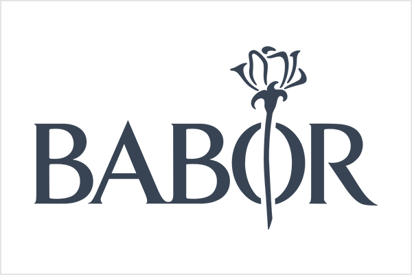 Logo von BABOR mit einer stilisierten Rose und dem Schriftzug 'BABOR'.