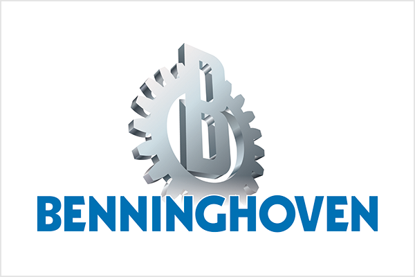 Logo von Benninghoven mit einem stilisierten Zahnrad und dem Schriftzug in blauer Farbe.