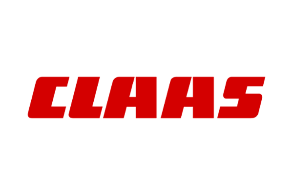 Logo von CLAAS in roter Schrift auf weißem Hintergrund.
