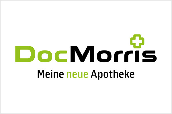 Logo von DocMorris mit dem Slogan 'Meine neue Apotheke'.