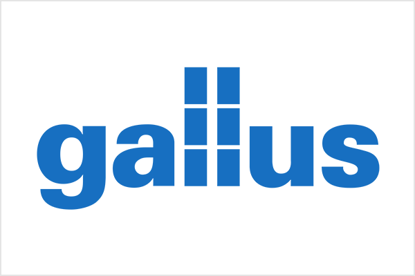 Logo von Gallus in blauer Schrift auf weißem Hintergrund.