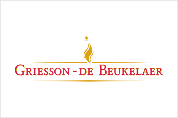 Logo von Griesson-de Beukelaer mit rotem Schriftzug und goldener Flamme.