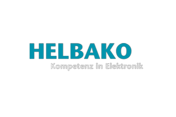 Logo von HELBako mit dem Schriftzug 'Kompetenz in Elektronik' in blauer Schrift.