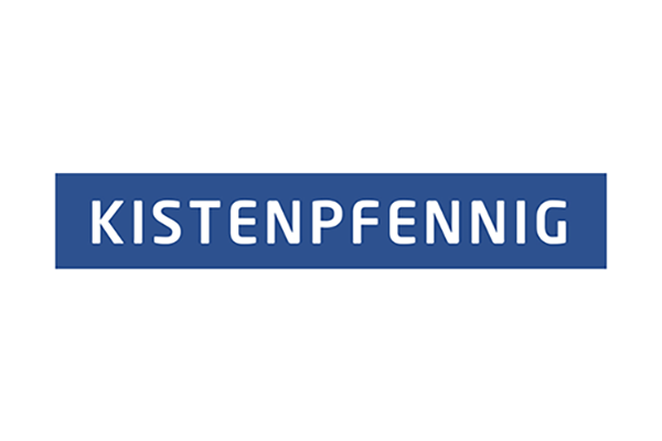 Logo von Kistenpfennig in blauer Schrift auf weißem Hintergrund.