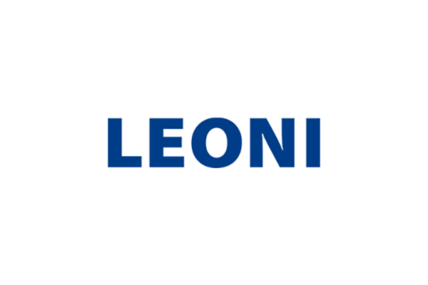 Logo de LEONI en bleu sur fond blanc.