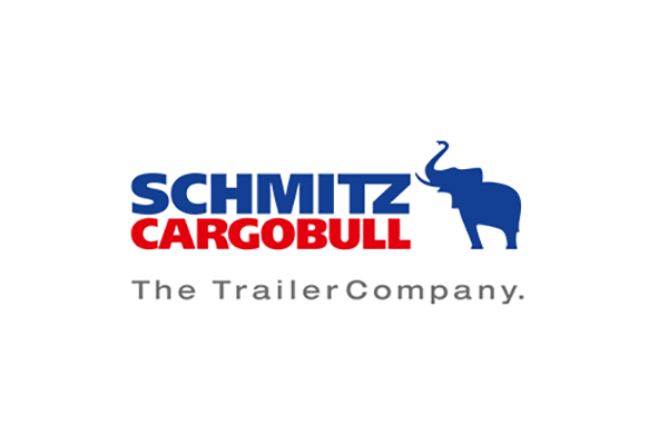 Logo von Schmitz Cargobull mit einem Elefanten und dem Schriftzug 'The Trailer Company'.