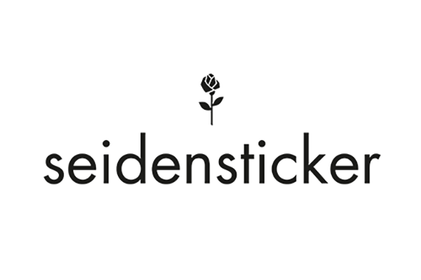 Logo von Seidensticker mit einer Rose über dem Schriftzug.
