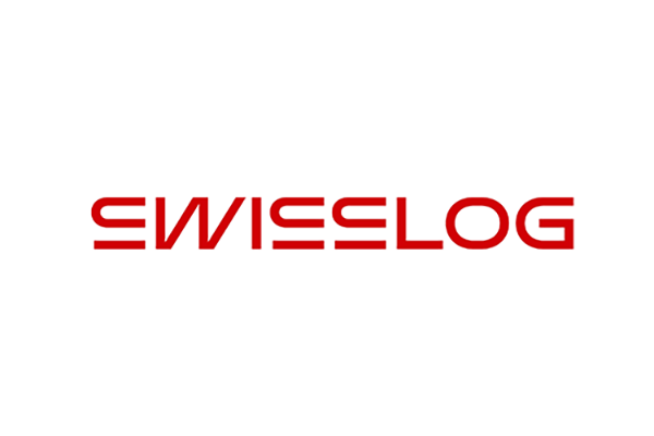 Logo von Swisslog in roter Schrift auf weißem Hintergrund.