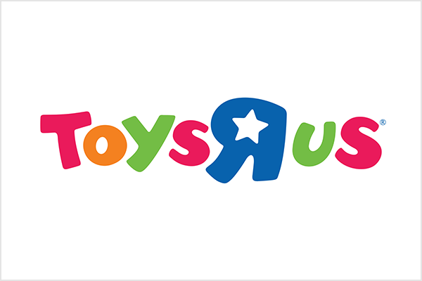 Logo von Toys R Us mit bunten Buchstaben auf weißem Hintergrund.