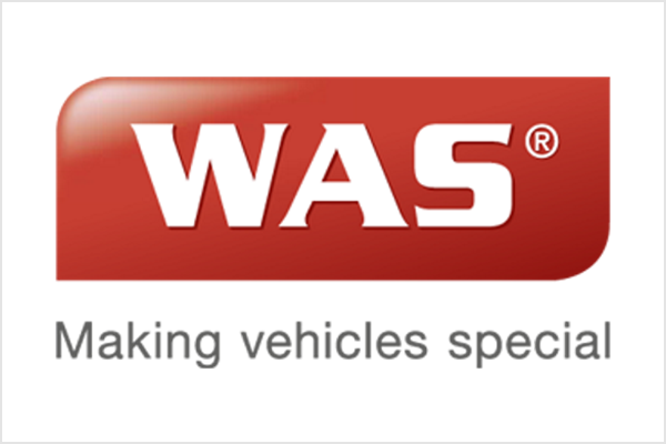 Logo von WAS mit dem Slogan 'Making vehicles special' in roter Schrift.