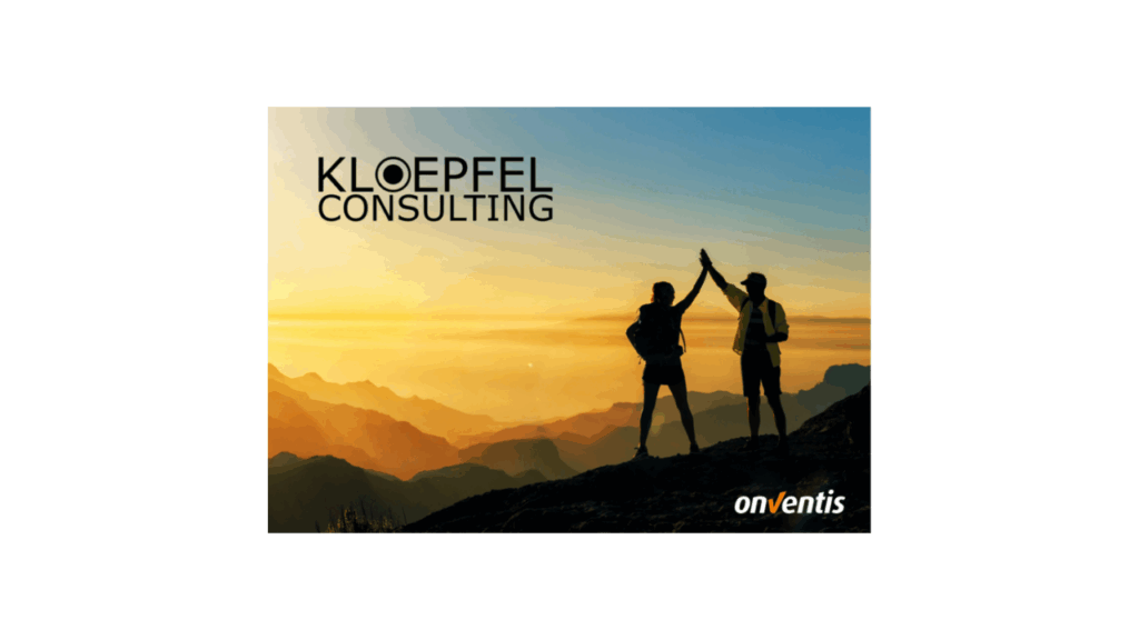 Logo von KLOEPFEL Consulting mit Silhouette von zwei Personen in der Natur.