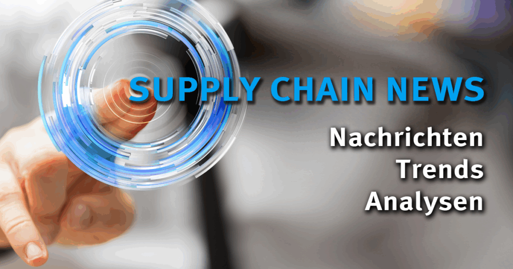 Grafik mit dem Text 'SUPPLY CHAIN NEWS' und einem kreisförmigen Design in Blau und Weiß.
