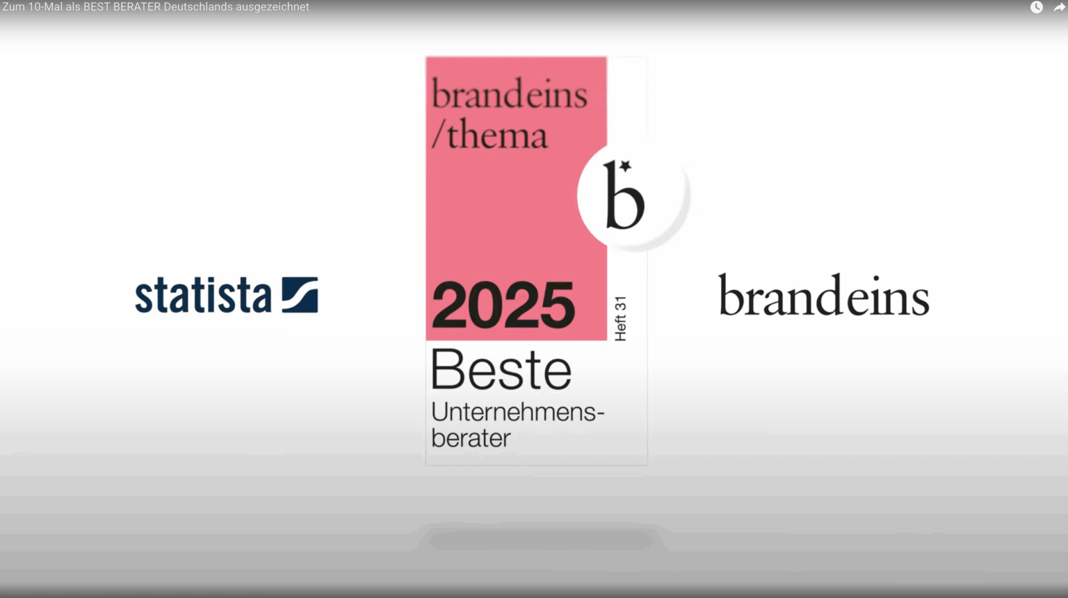 Logo von brand eins und Statista mit der Auszeichnung 'Beste Unternehmensberater 2025'.