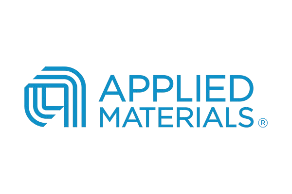 Logo von Applied Materials in blauer Schrift auf weißem Hintergrund.