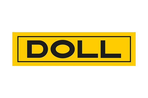 Logo mit dem Schriftzug 'DOLL' in schwarzer Schrift auf gelbem Hintergrund.