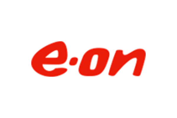 Logo von e.on in roter Schrift auf weißem Hintergrund.