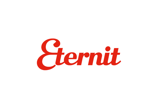 Logo von Eternit in roter Schrift auf weißem Hintergrund.