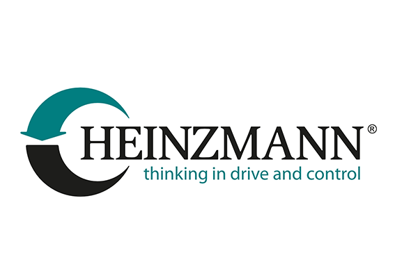 Logo von Heinzmann mit dem Slogan 'thinking in drive and control'.