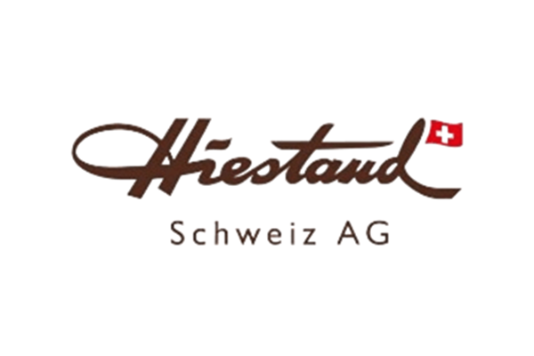 Logo von Hiestand Schweiz AG mit Schriftzug und Schweizer Flagge.