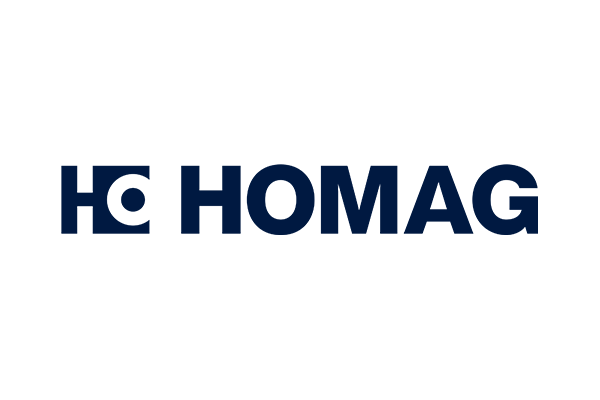 Logo von HOMAG in blauer Schrift auf weißem Hintergrund.