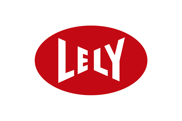 Logo von Lely in roter ovaler Form mit weißem Schriftzug.