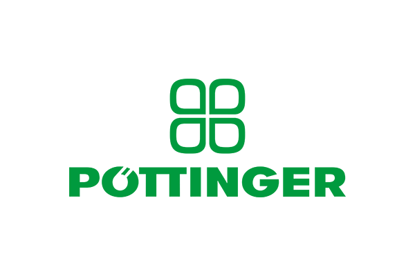 Logo von PÖTTINGER mit grünem Schriftzug und Symbol auf weißem Hintergrund.