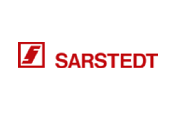 Logo von Sarstedt in roter Schrift auf weißem Hintergrund.