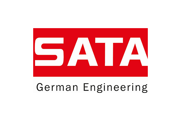 Logo von SATA mit dem Schriftzug 'German Engineering' in einem klaren Design.