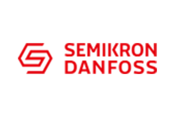Logo von Semikron Danfoss in roter Schrift auf weißem Hintergrund.