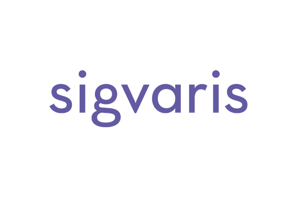 Logo von Sigvaris in lila Schrift auf weißem Hintergrund.