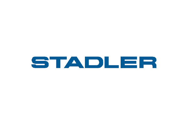 Logo von Stadler in blauer Schrift auf weißem Hintergrund.