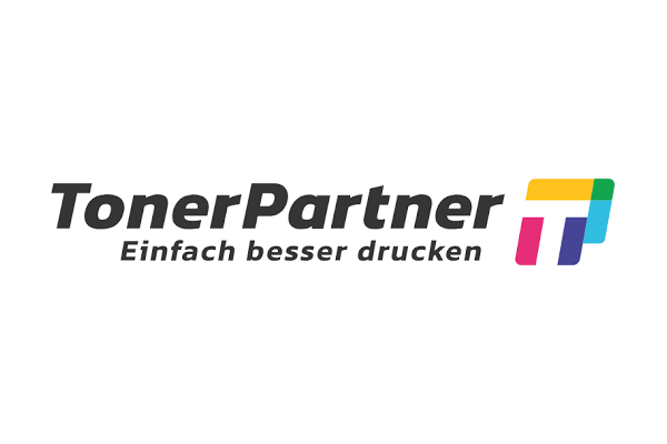 Logo von TonerPartner mit dem Slogan 'Einfach besser drucken'.