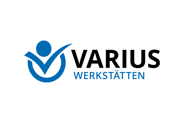 Logo von Varius Werkstätten mit einem blauen Symbol und dem Schriftzug Varius Werkstätten.