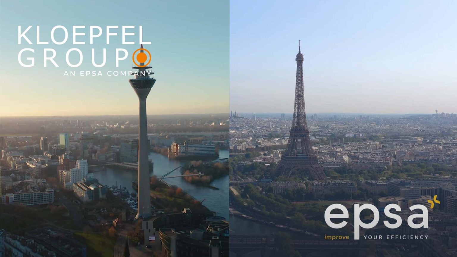 Logo von KLOEPFEL und EPSA neben einer Ansicht des Eiffelturms in Paris.