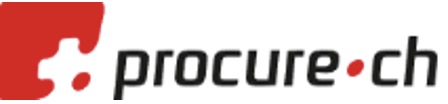 Logo von procure.ch mit einem roten Symbol und Schriftzug in Schwarz.