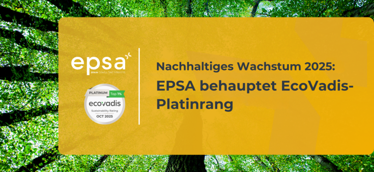 Grafik mit dem Titel 'Nachhaltiges Wachstum 2025' und EcoVadis-Platinrang Abzeichen.